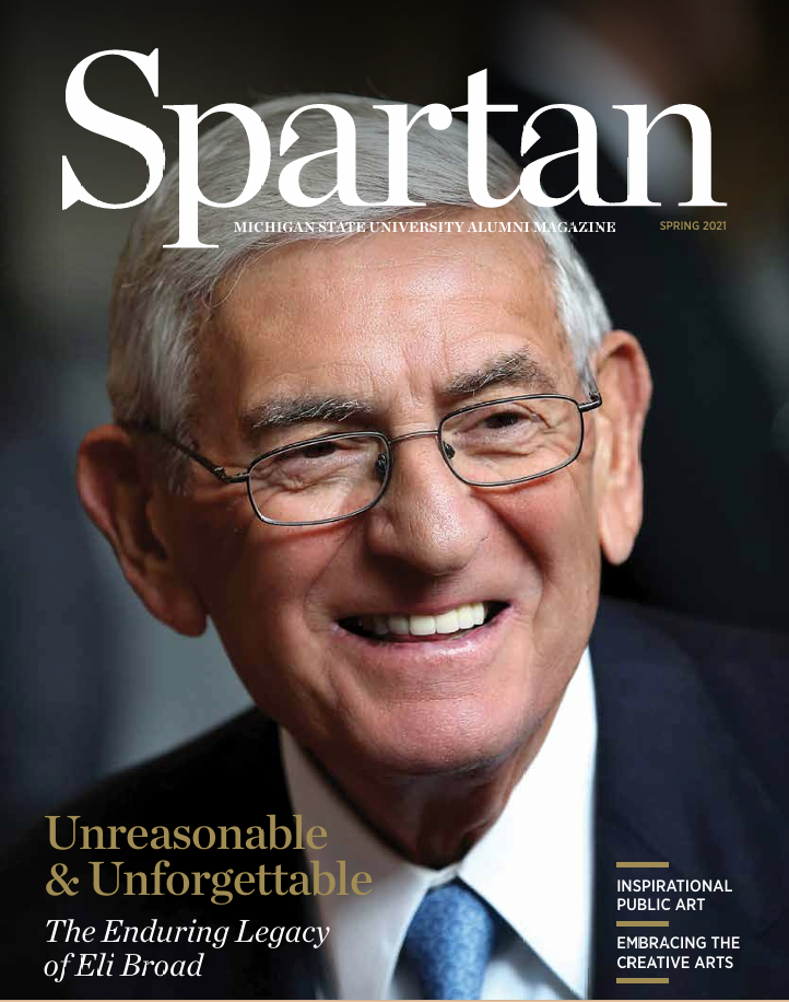 Screenshot of the Spartan magazine cover for the issue featuring tribute content for Eli Broad.
